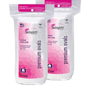 Swisspers Premium 100 Percent Cotton Ovals, Reclosable Bags, 50 Count Bags
