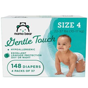 Amazon Brand - Mama Bear Gentle Touch Diapers, Hypoallergenic, Size 4, 148 Count